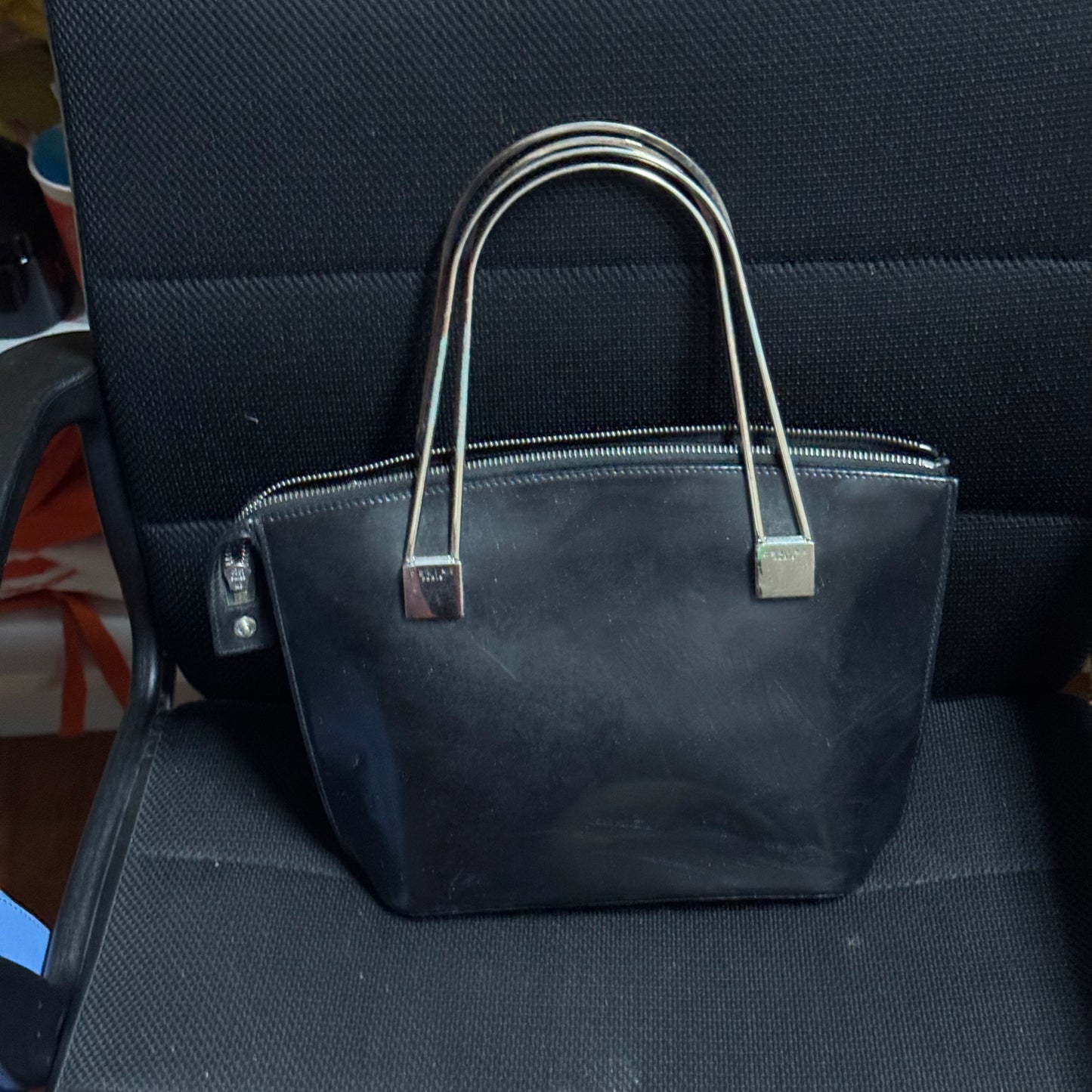CELINE Enamel Leather Tote Bag Handbag Metallic Handle