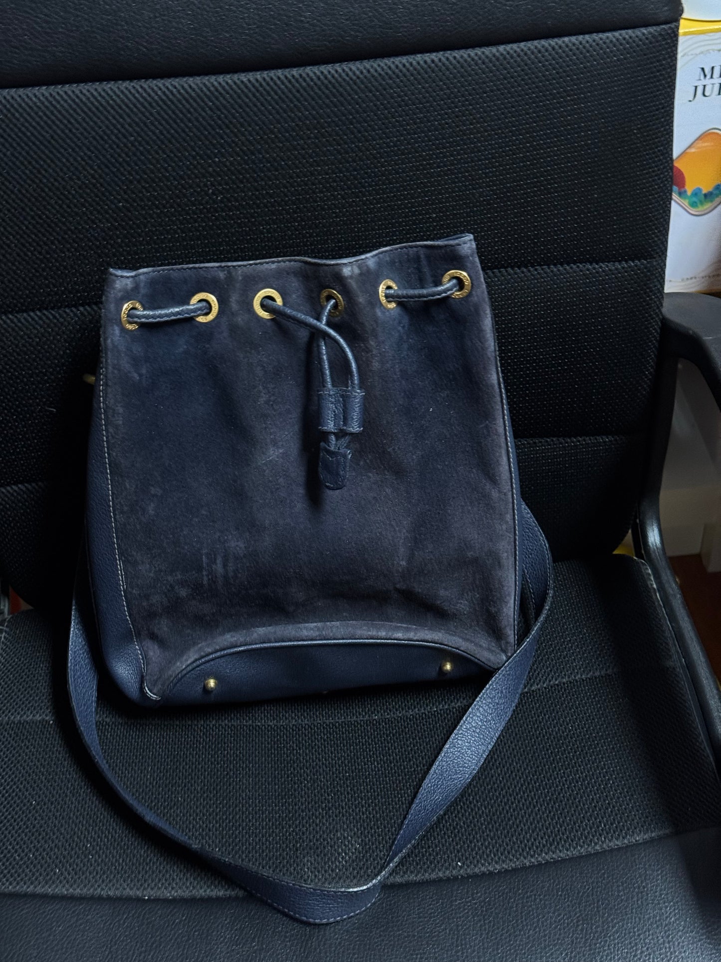 Gucci Navy Blue Bamboo Backpack Suede