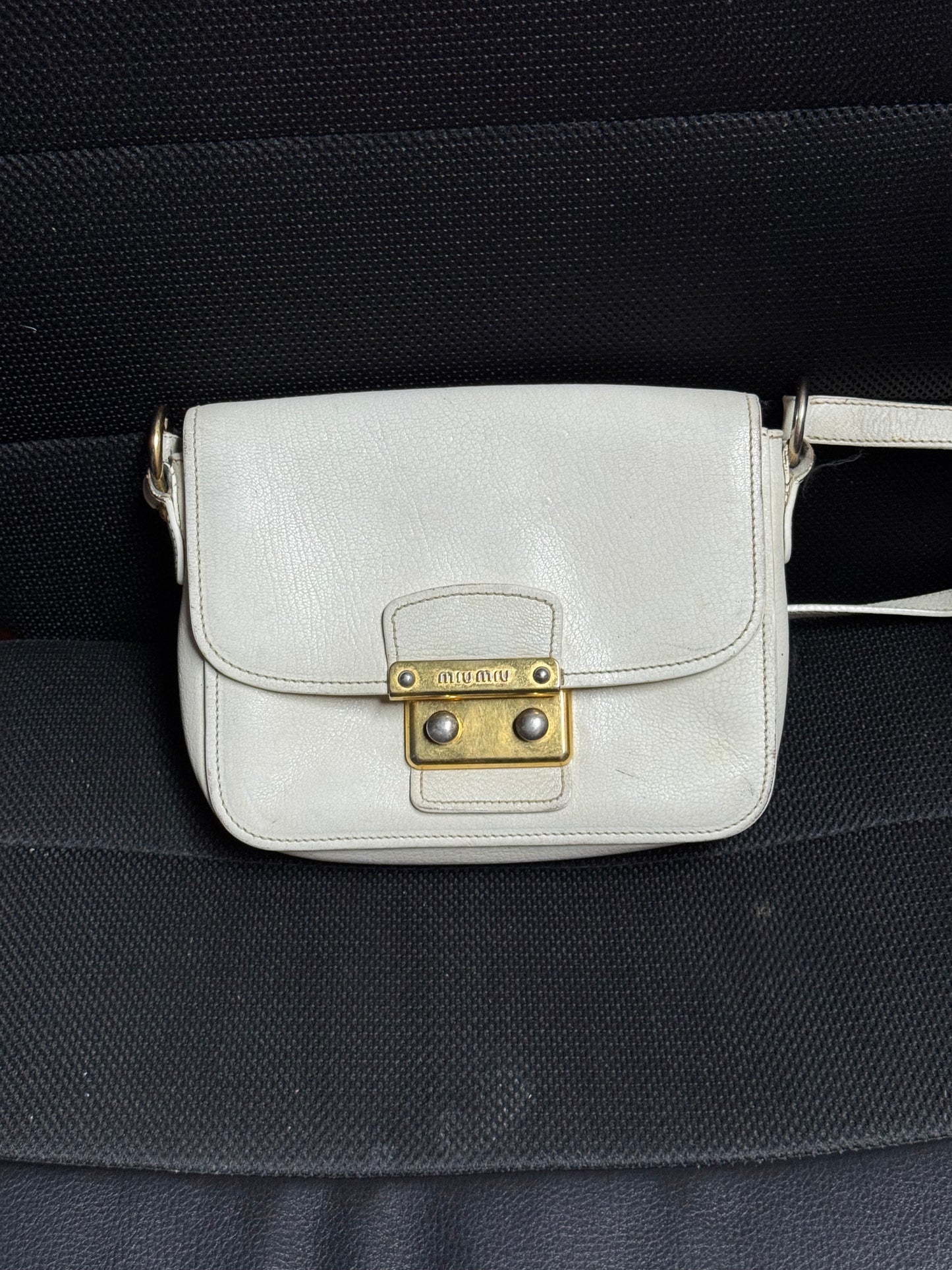 Miu Miu White Leather Madras Shoulder Bag
