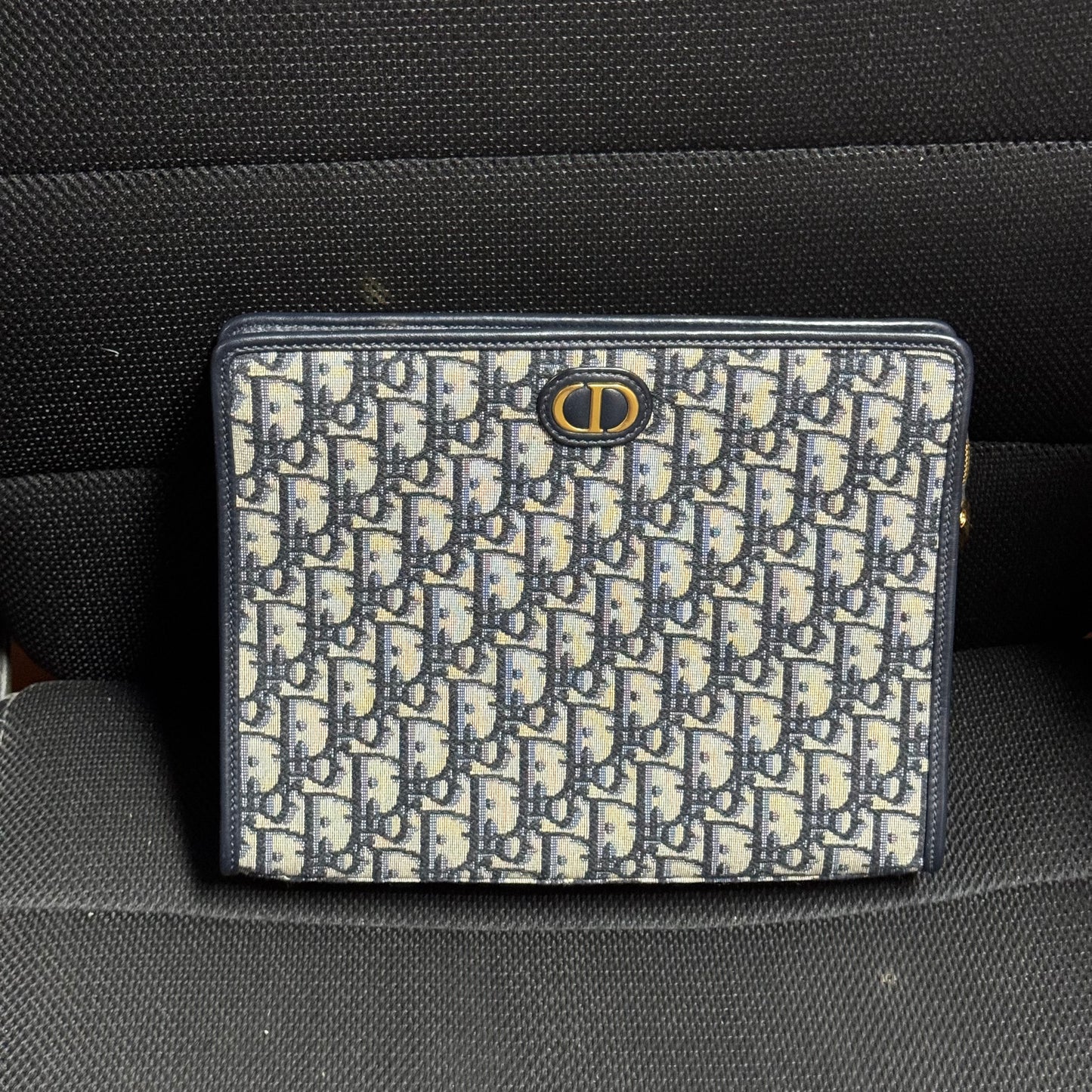 Dior Montaigne Oblique Clutch Bag Handbag Navy Blue