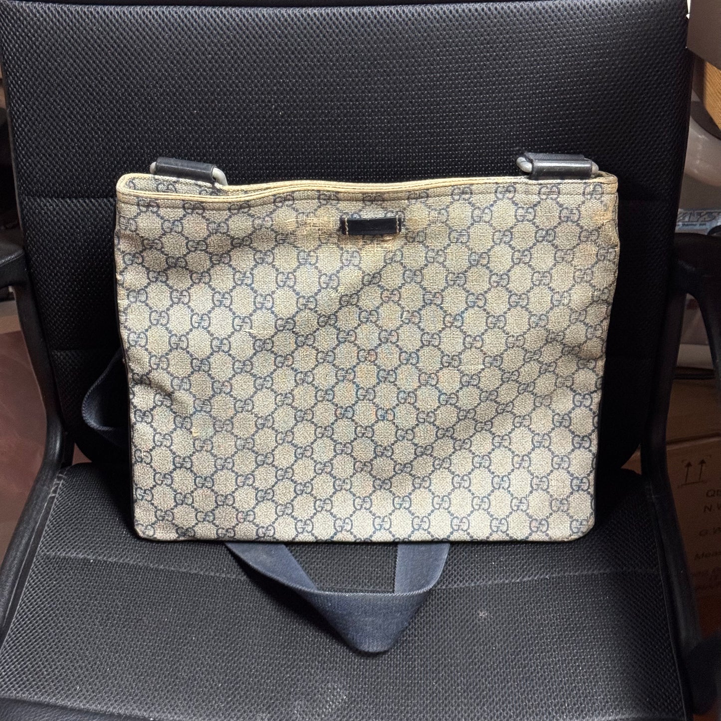Gucci GG Plus Monogram Large Flat Messenger Bag Beige Blue