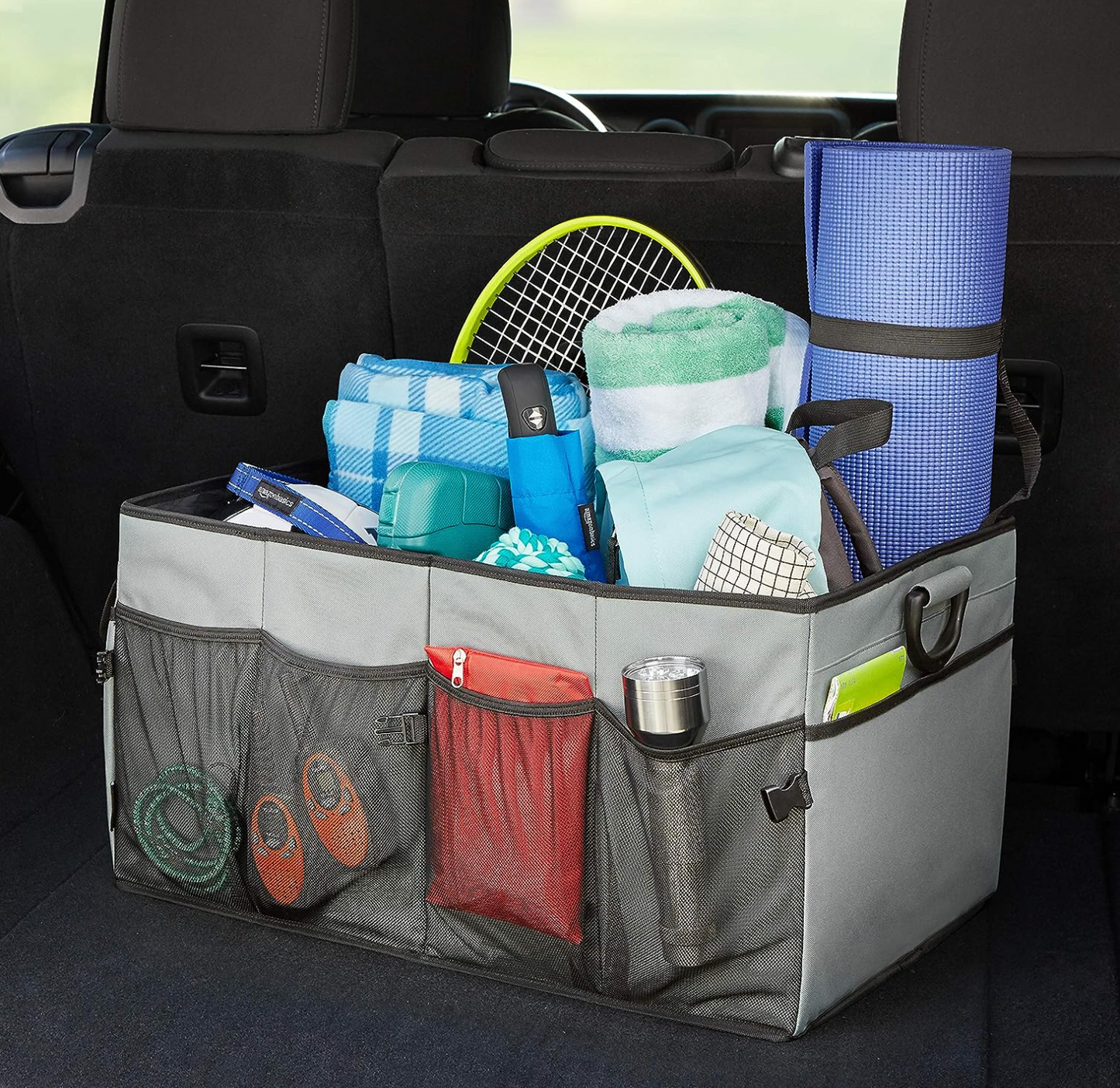 Foldable Cargo Trunk Organizer With Plastic Handles-Grey