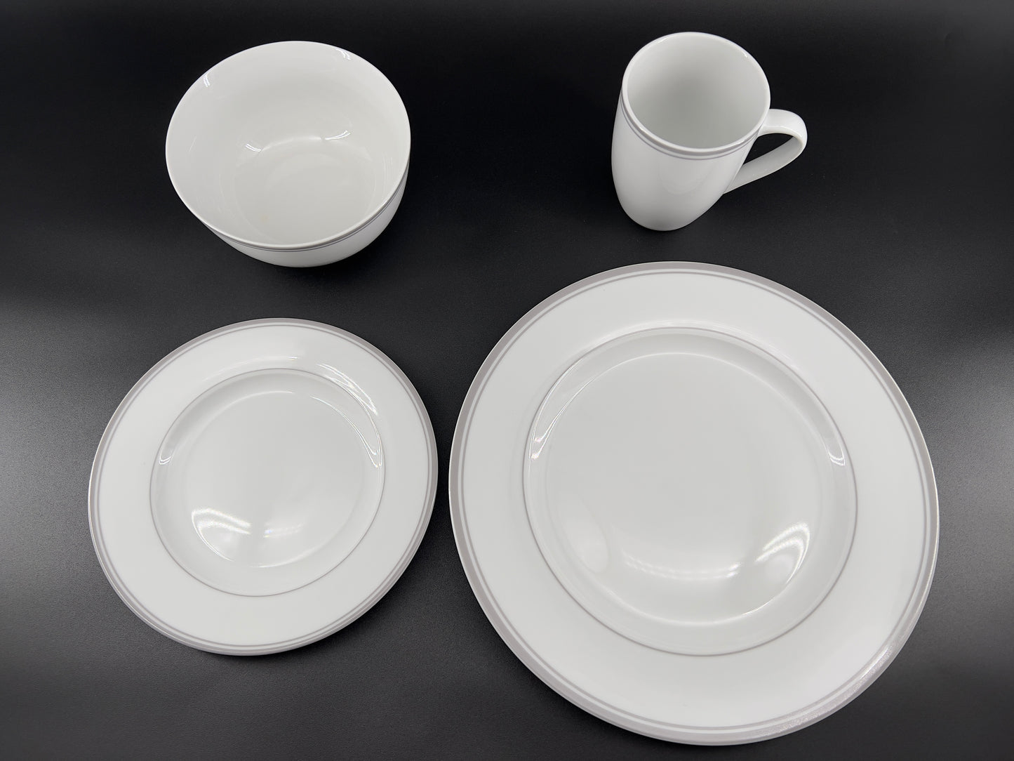 16-Piece Cafe Stripe DinnerWare Set, Service for 4, Grey