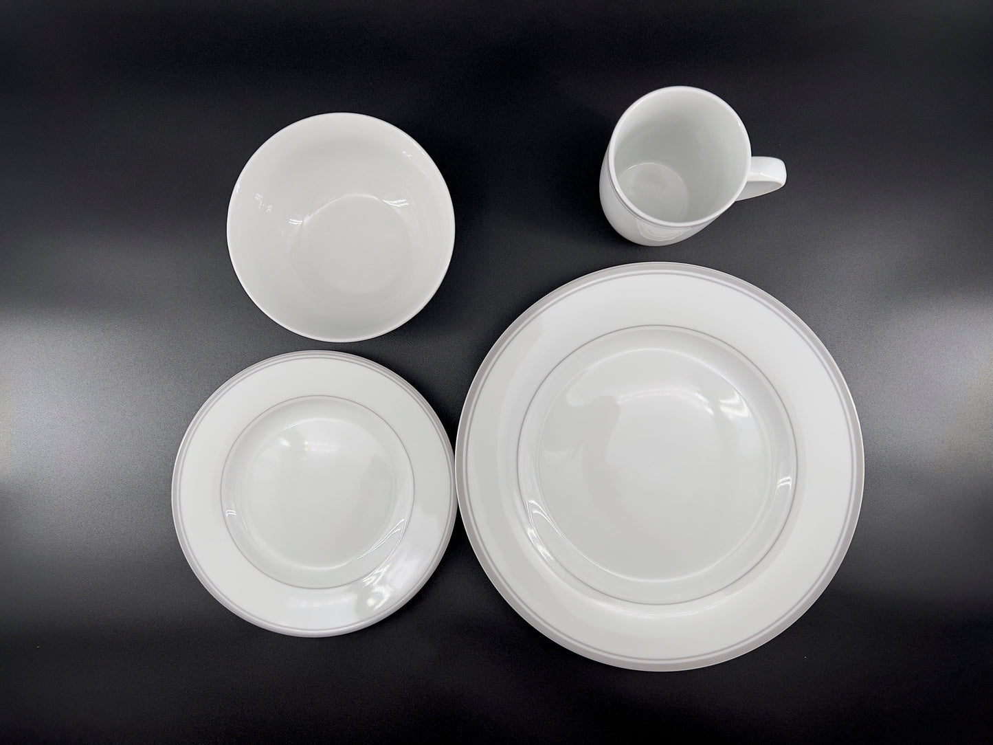 16-Piece Cafe Stripe DinnerWare Set, Service for 4, Grey