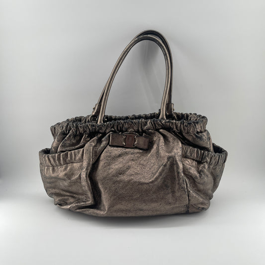 Salvatore Ferragamo Vala Shoulder Bag Leather Gold