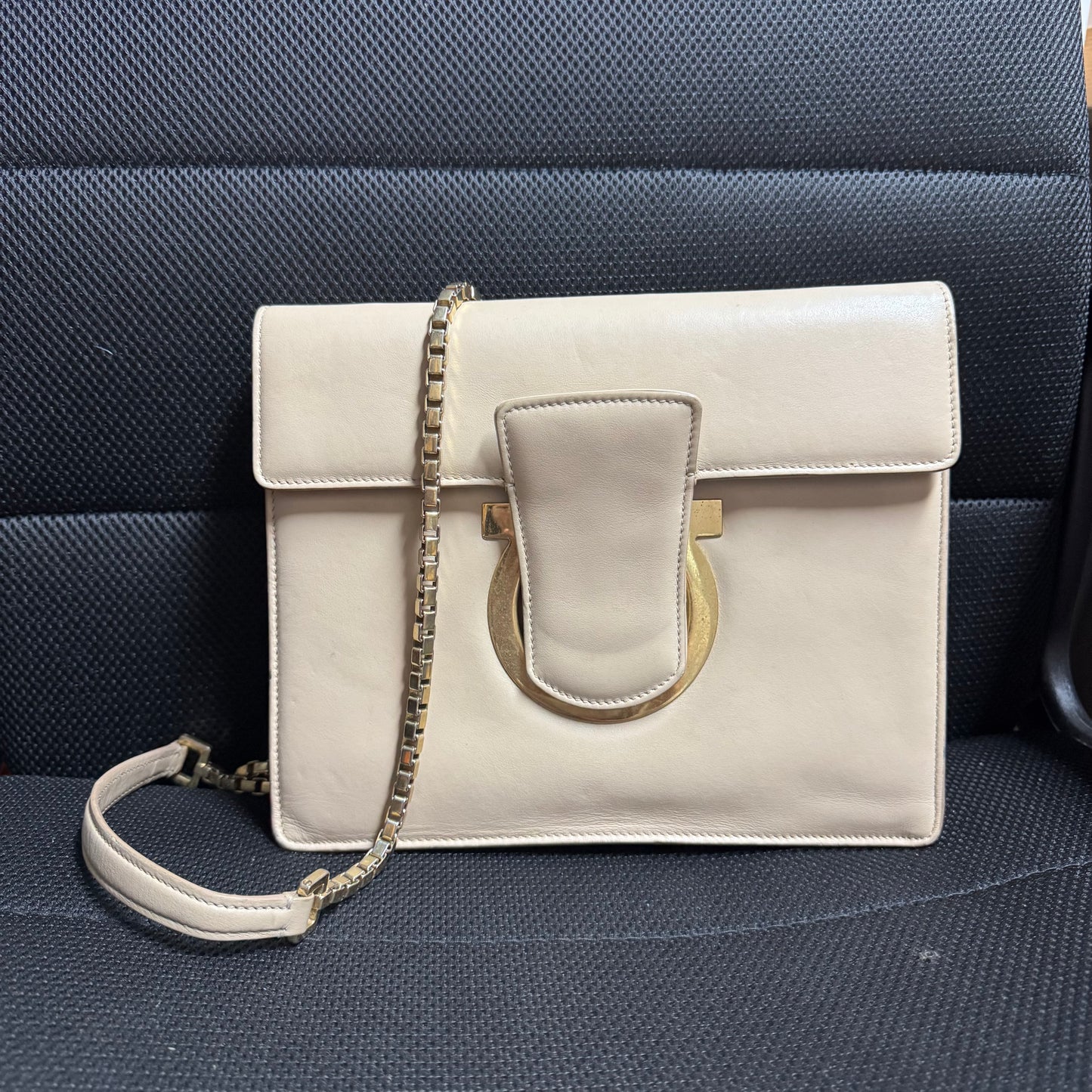 SALVATORE FERRAGAMO Nude Calfskin Thalia Crossbody Bag