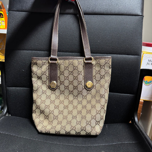 Gucci Brown GG Canvas Tote Bag Beige Dark Brown