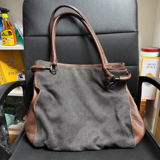 Gucci Black GG Canvas Tote Bag Brown
