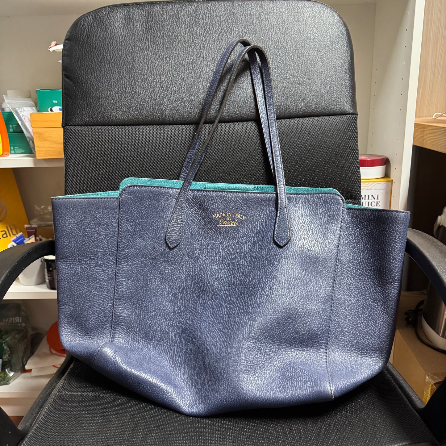 Gucci Blue Swing Leather Tote Bag Navy blue