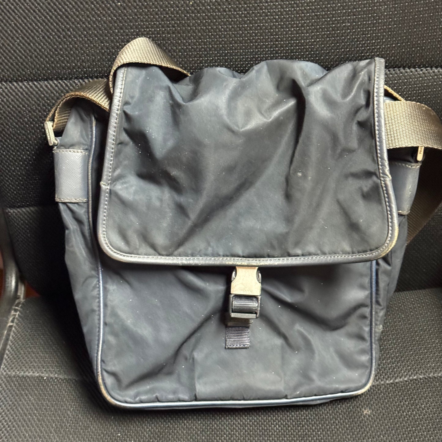 PRADA Tessuto Saffiano Shoulder Bag Pochette Black Nylon