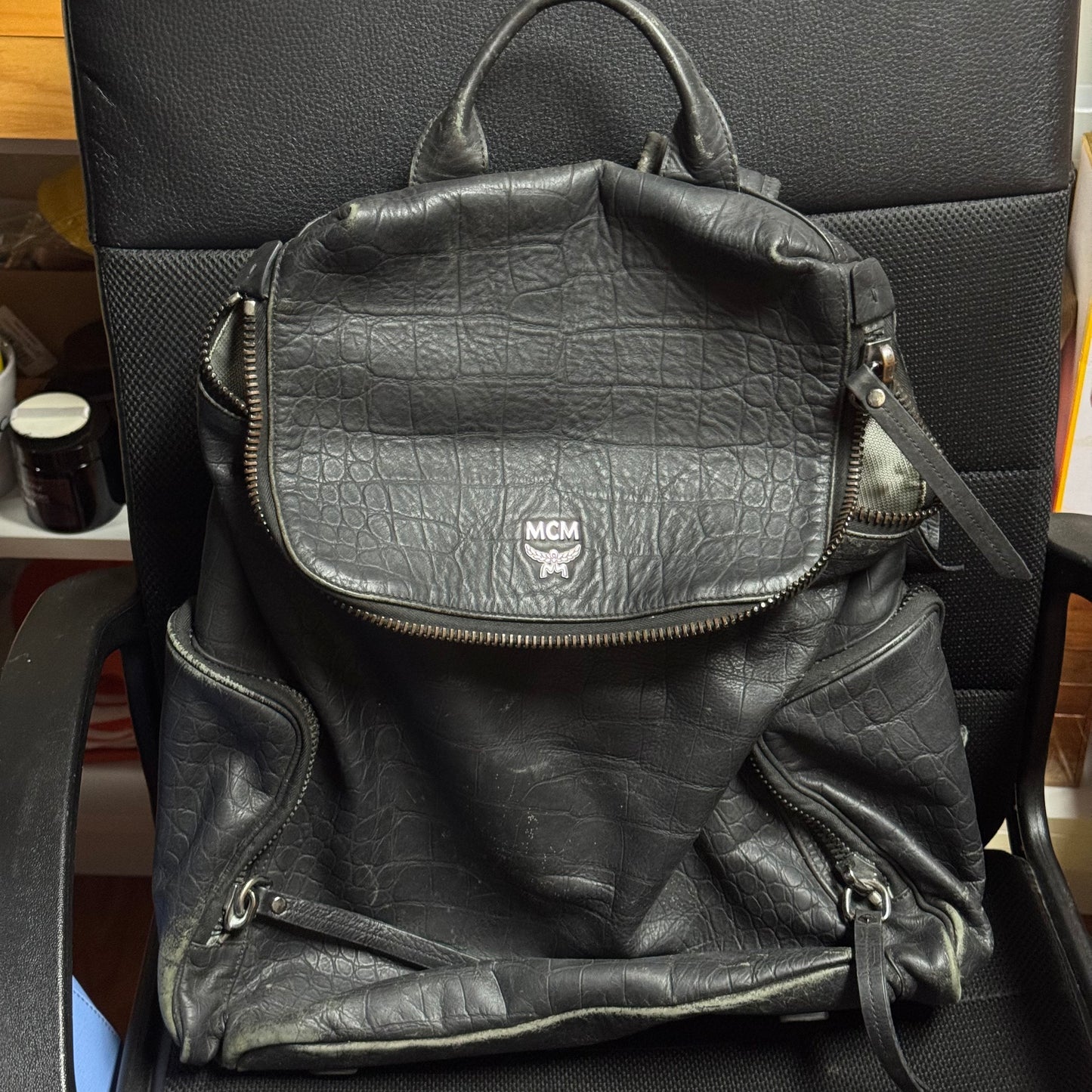 MCM Black Leather Backpack
