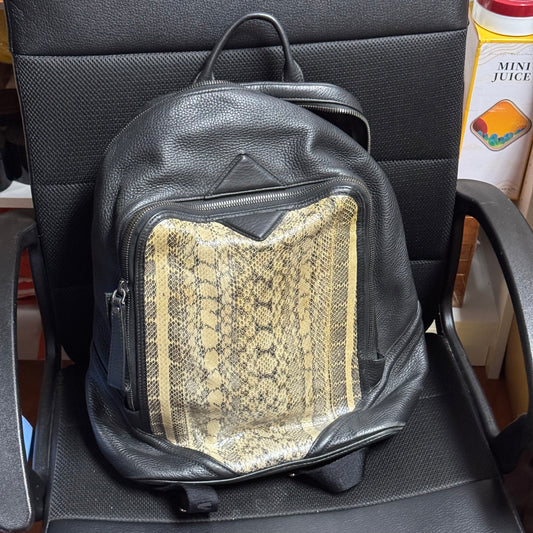 MCM Leather Backpack with Python Print Front Panel