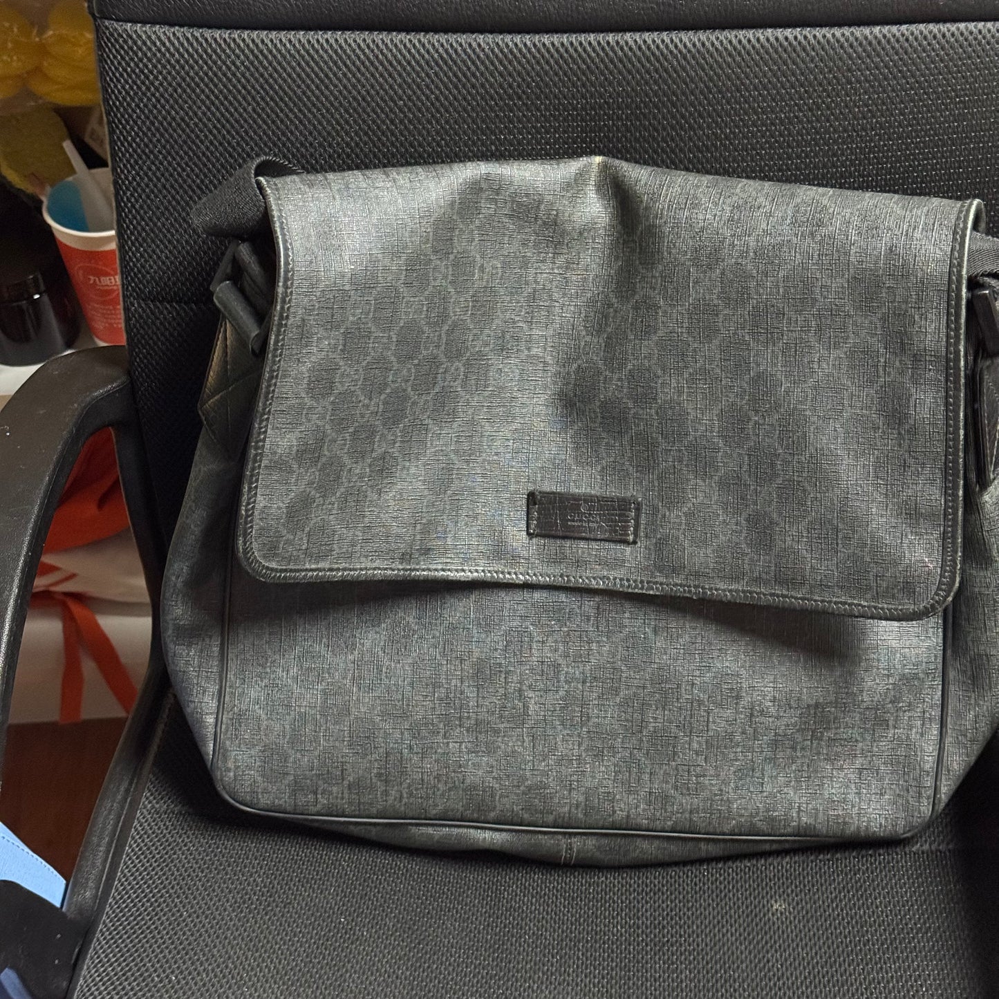 Gucci Black GG Coated Canvas Flap Messenger Bag