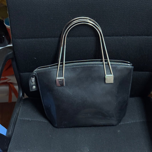 CELINE Enamel Leather Tote Bag Handbag Metallic Handle