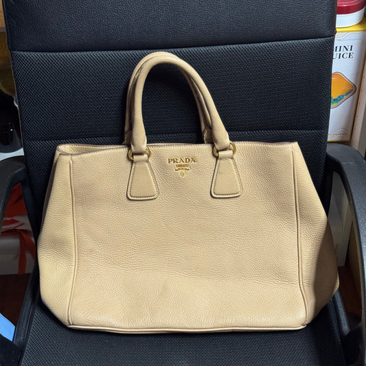 PRADA - Beige Leather Tote Bag