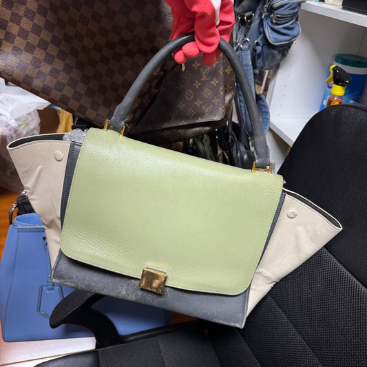 Celine Smooth Calfskin Medium Tri-Color Trapeze Pistachio