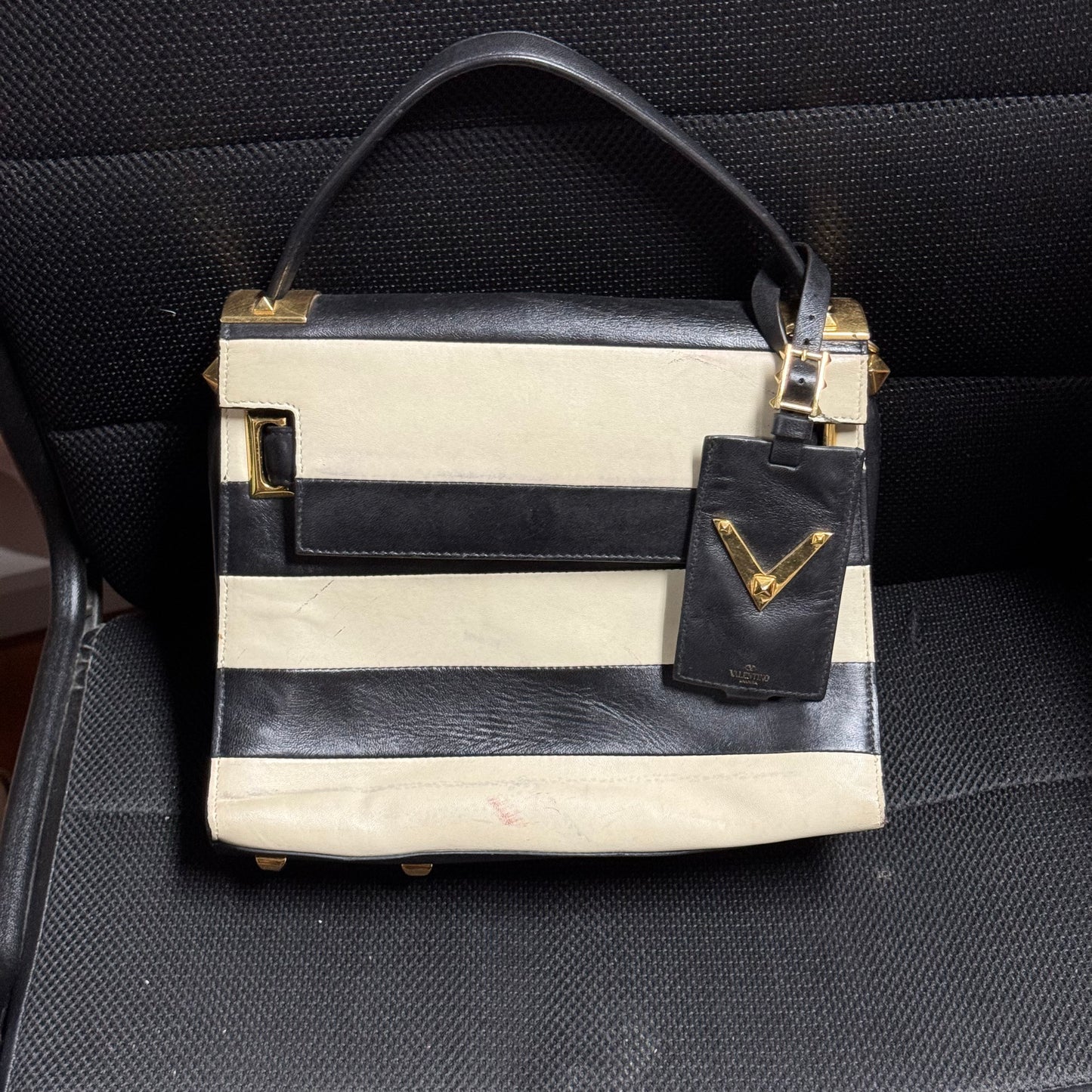 Valentino Print Ad, Luxury Black and White Leather Purse