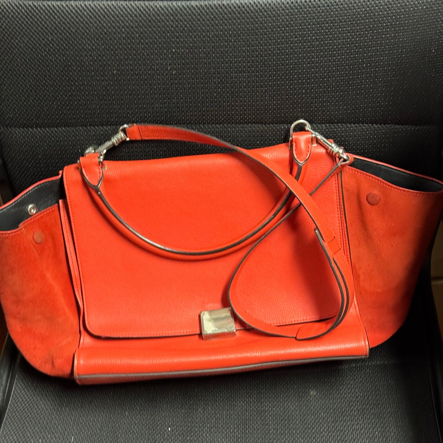 Celine Orange Leather and Suede Medium Trapeze Bag