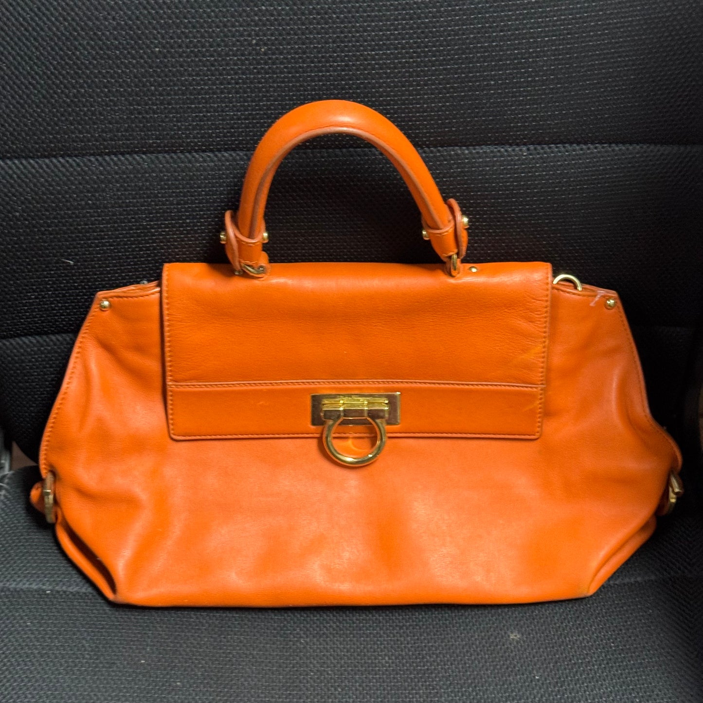Salvatore Ferragamo Orange Leather Sofia Top Handle Bag