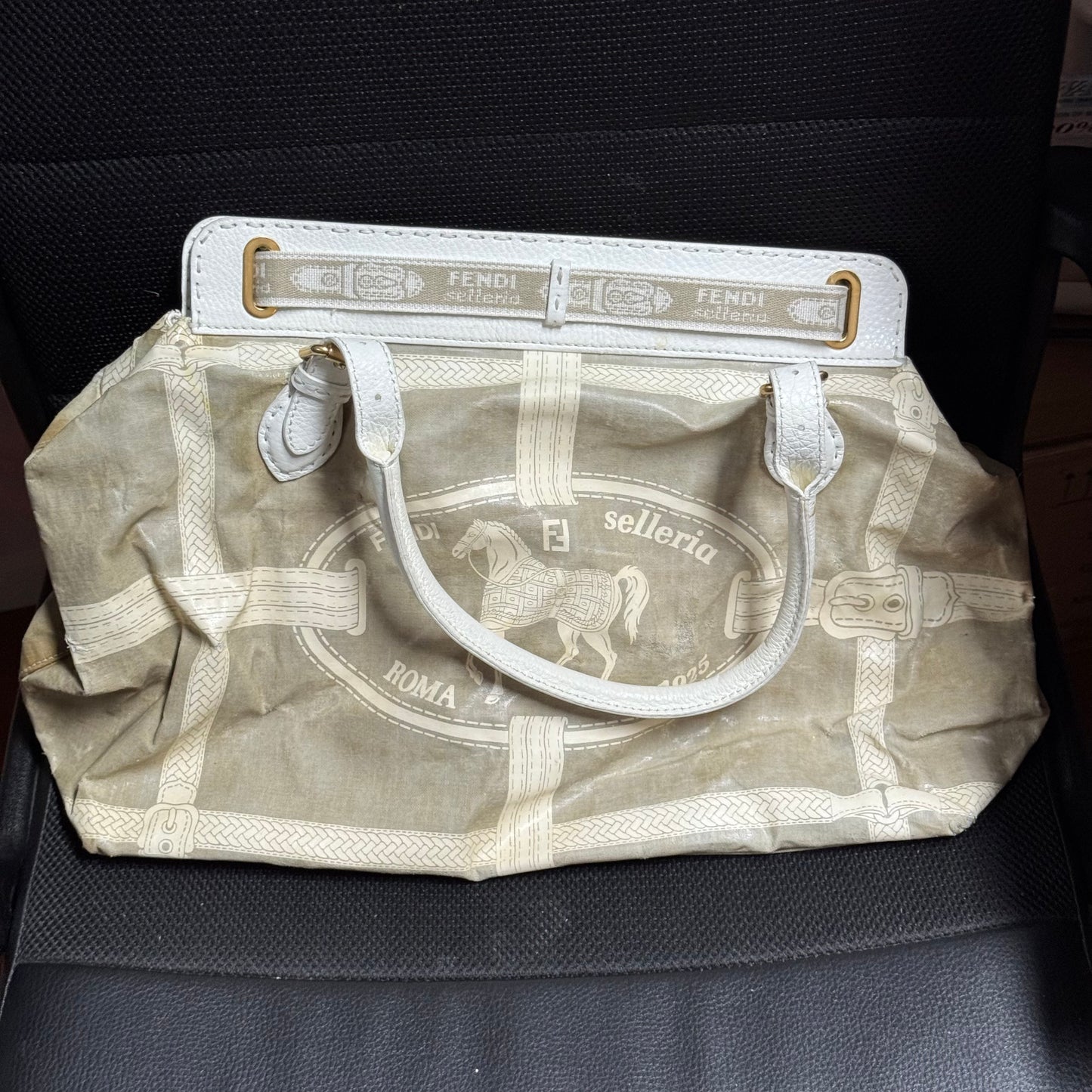 FENDI Celeria Coated Canvas Beige Tote Bag