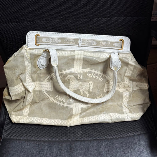 FENDI Celeria Coated Canvas Beige Tote Bag