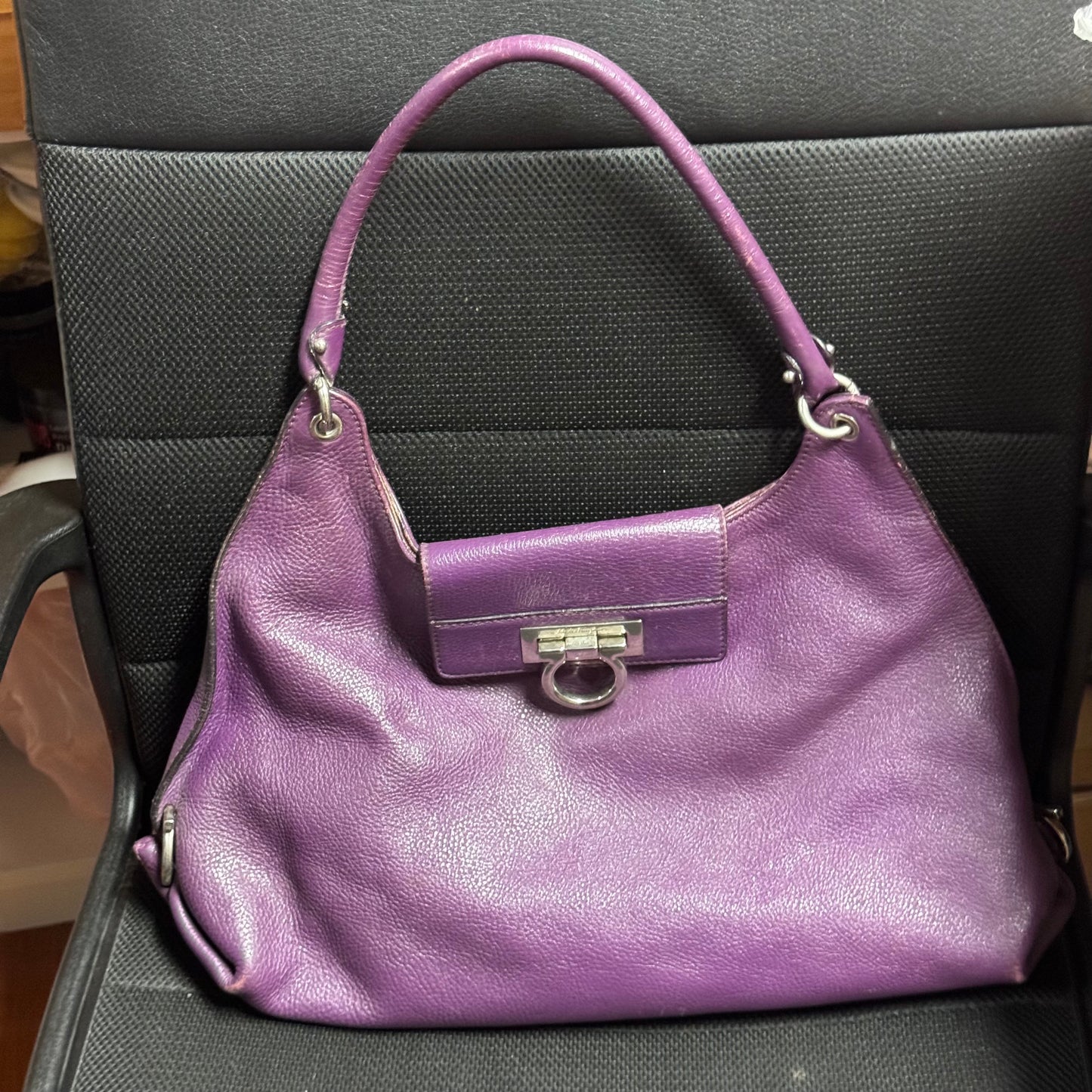 Salvadore Ferragamo Calfskin Fanisa Gancini Hobo Purple