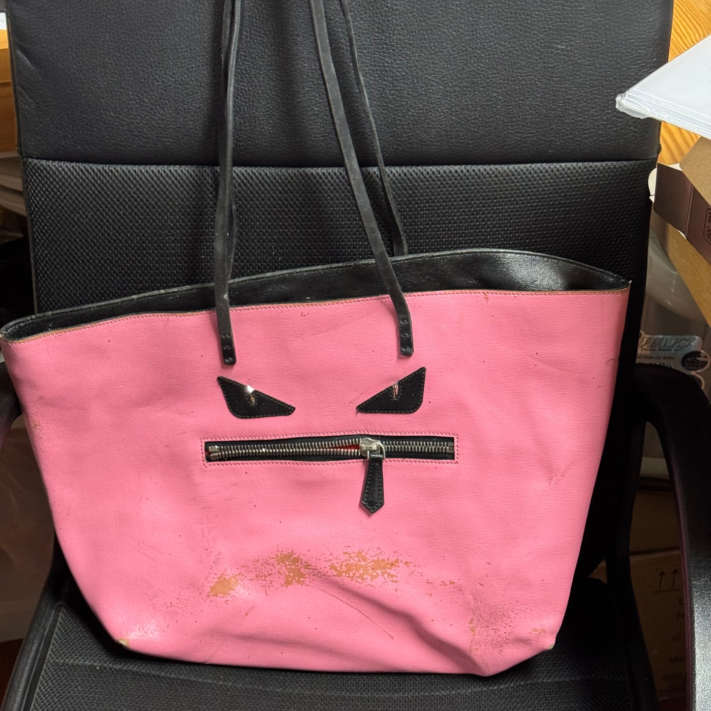 Fendi Vitello Elite Cuoio Monster Buggies Tote Lollypop Black