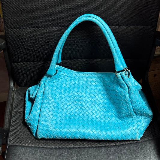 Bottega Veneta Blue Intrecciato Leather Handbag Light Blue