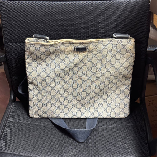 Gucci GG Plus Monogram Large Flat Messenger Bag Beige Blue