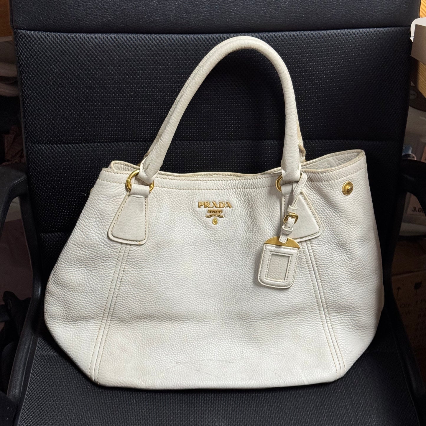 Prada White Vitello Daino Satchel