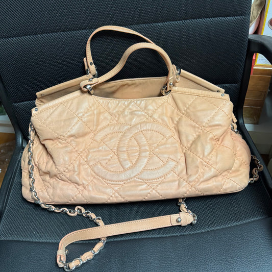 Chanel Beige Quilted Iridescent Calfskin Leather Tote Bag (year 2012)