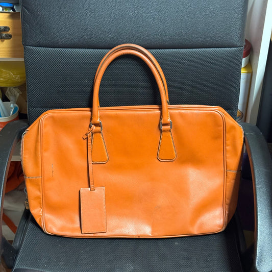 Prada Orange Triangle-Logo Saffiano Leather Briefcase Bag