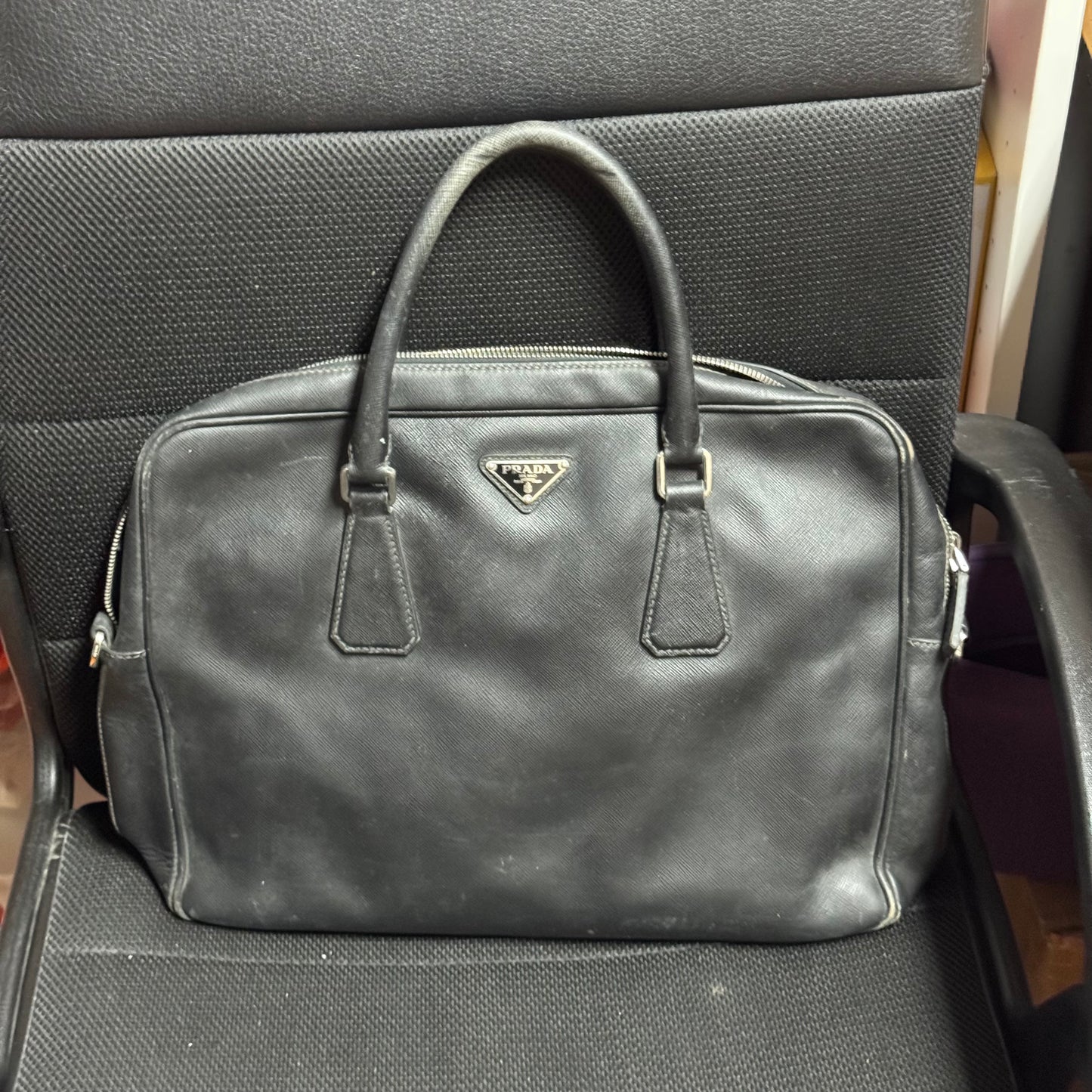 Prada Black Saffiano Leather Briefcase Bag