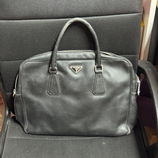 Prada Black Saffiano Leather Briefcase Bag